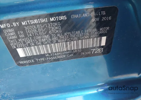 2017 Mitsubishi Mirage Es from USA, damaged, VIN ML32A3HJ2HH015670